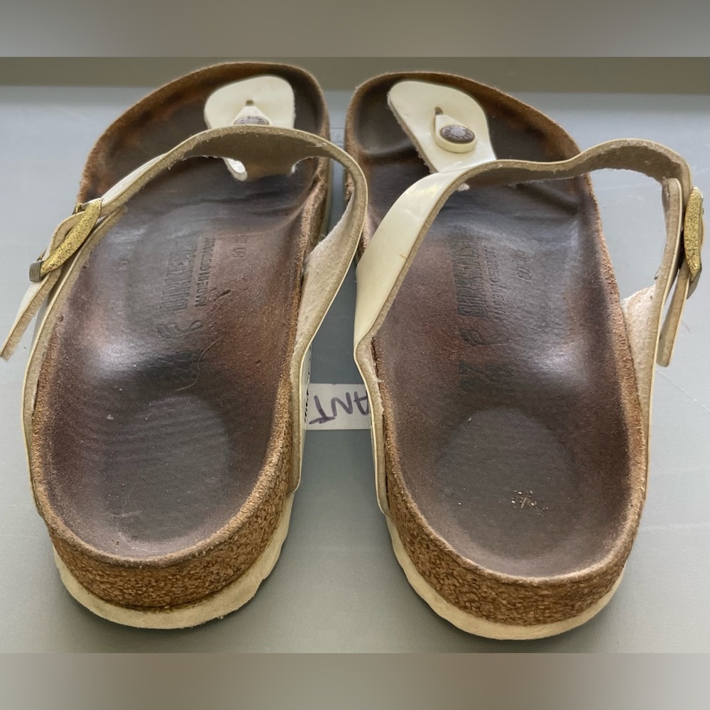 White Leather Toe-Post Sandals - Women's Comfort Footbed - Picture 2 of 6